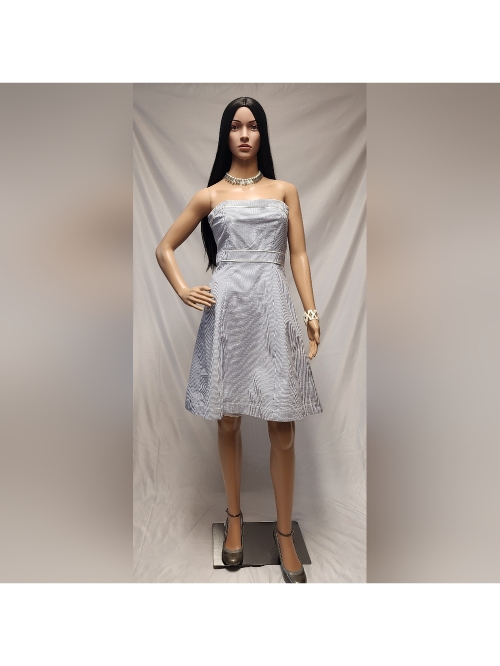 Blue and White Strapless Merona Stripe Dress Sz 6